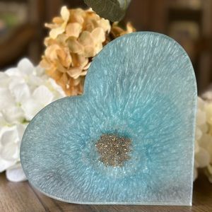 Silky Swirl Blue with Crushed Glitter Heart Decor ~ Tray ~ Platter